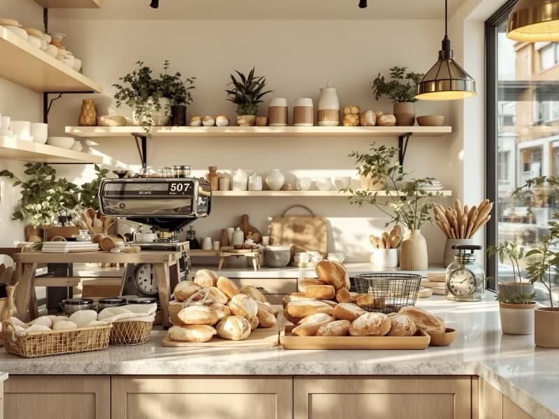 Frisches Gebäck in einer Bäckerei-Vitrine